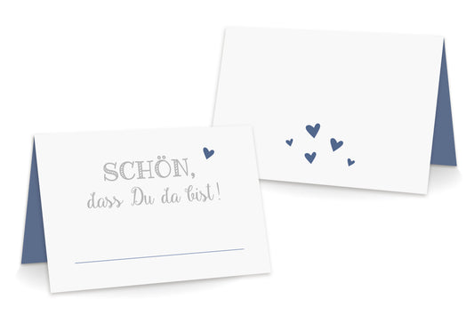 Rueckseite Tischkarten "Schön, dass Du da bist!" blau