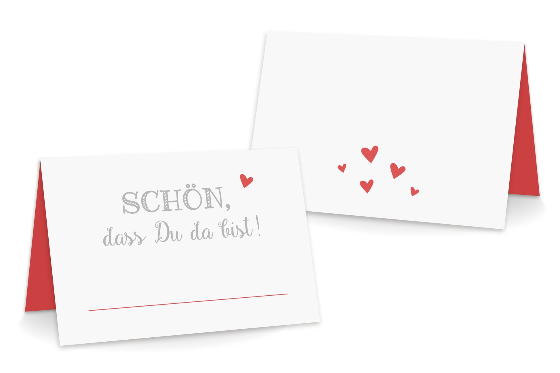 Rueckseite Tischkarten "Schön, dass Du da bist!" rot