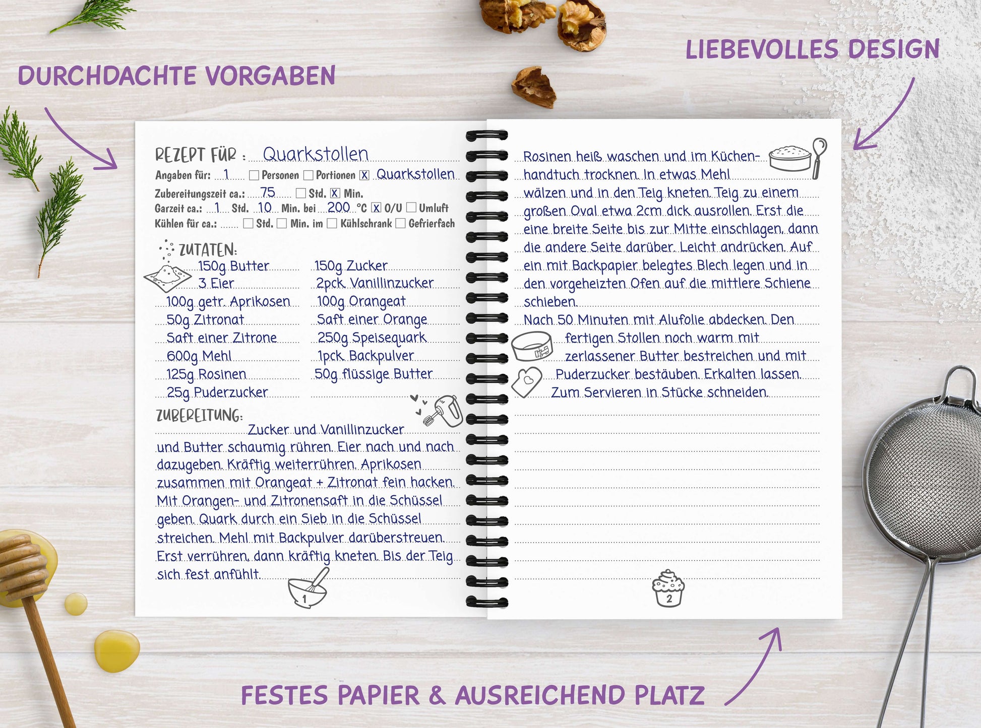 Backbuch zum selberschreiben Detailansicht Rezeptseiten