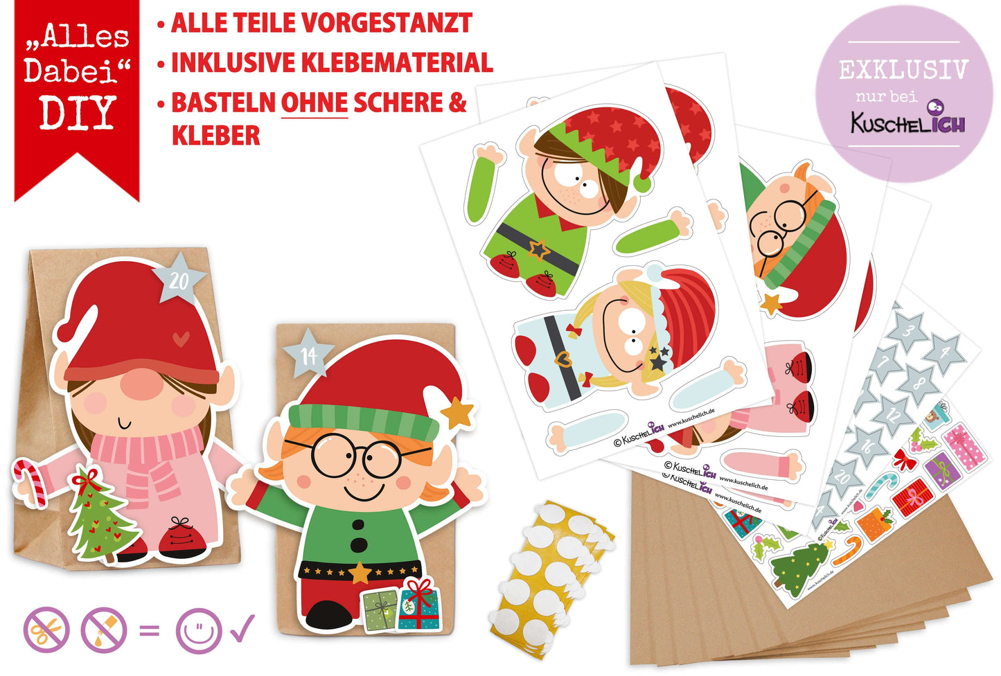 Adventskalender zum Befüllen "Elfen" Bestandteile