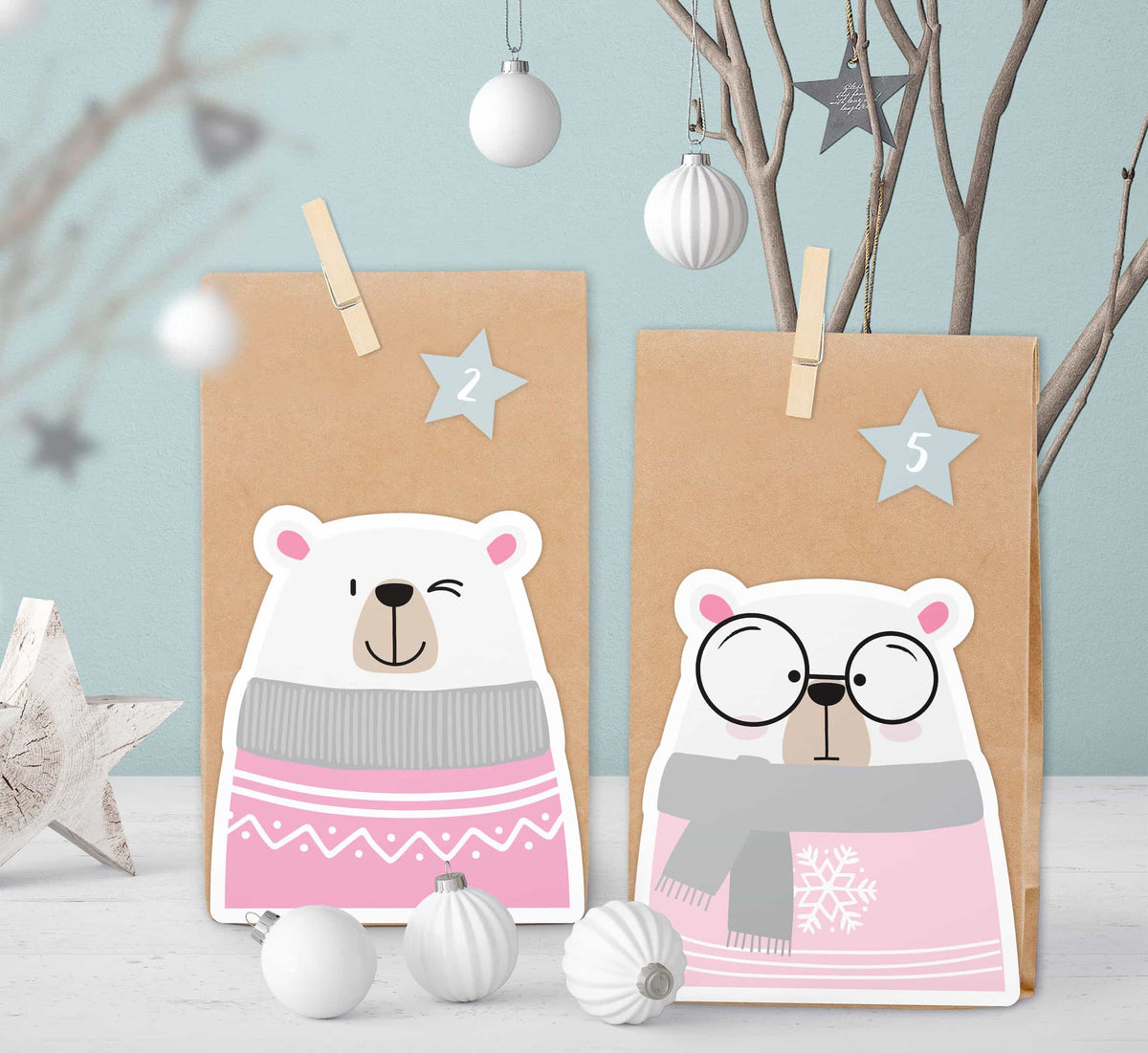 Adventskalender Polarbär rosa Motiv 1