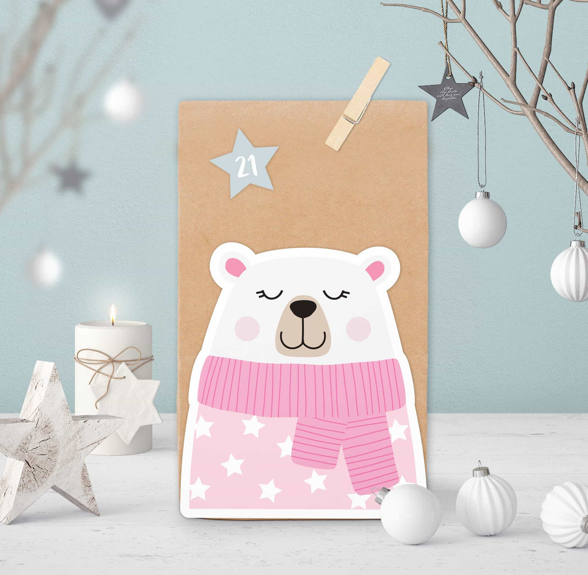 Adventskalender Polarbär rosa Motiv 4