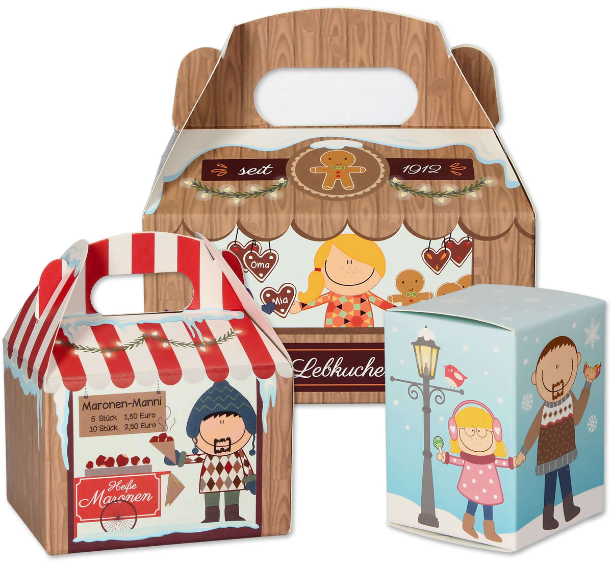 Adventskalender zum Befüllen "Weihnachtsmarkt" Schachteln in 3 Größen