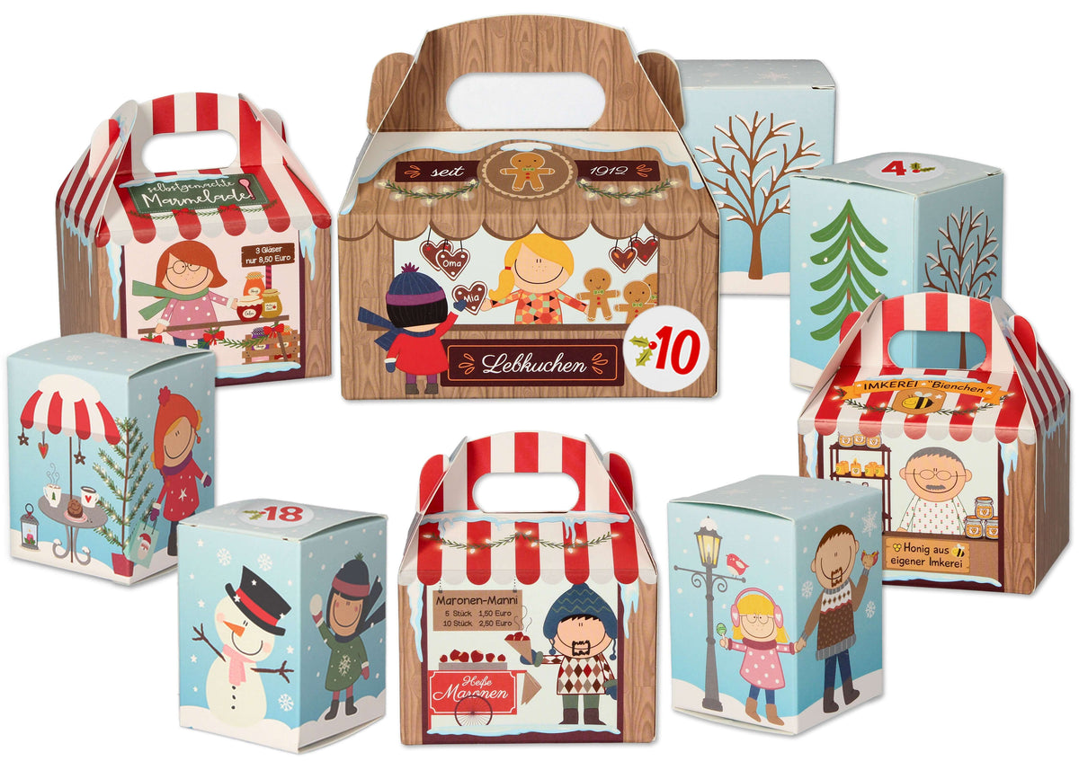 Adventskalender zum Befüllen "Weihnachtsmarkt" Schachteln Übersicht