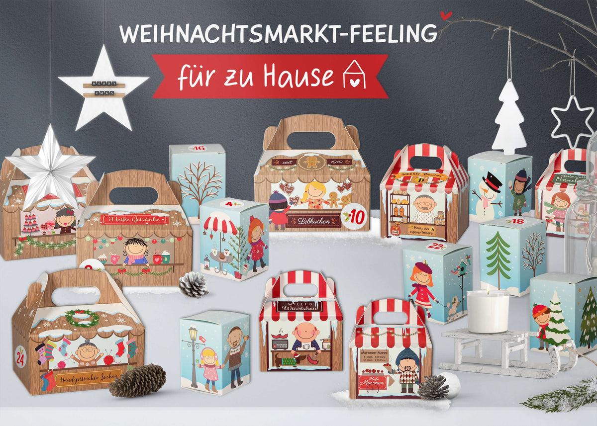 Adventskalender zum Befüllen "Weihnachtsmarkt" Schachteln
