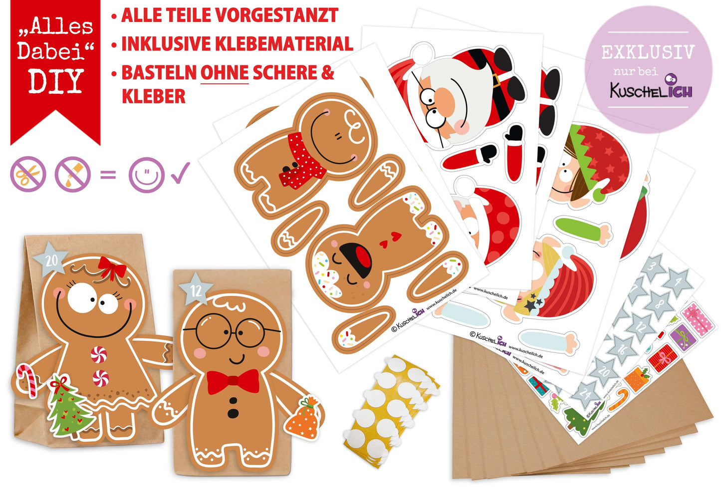 Adventskalender zum Befüllen "Team Santa" Bestandteile Bastelset