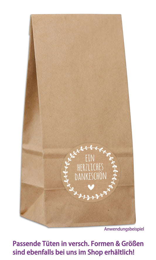 Aufkleber "Ein herzliches Dankeschön" Anwendungsbeispiel auf Papiertüte