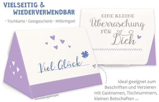 Geschenkschachtel für Gastgeschenk Hochzeit flieder lila Vorderseite Rückseite