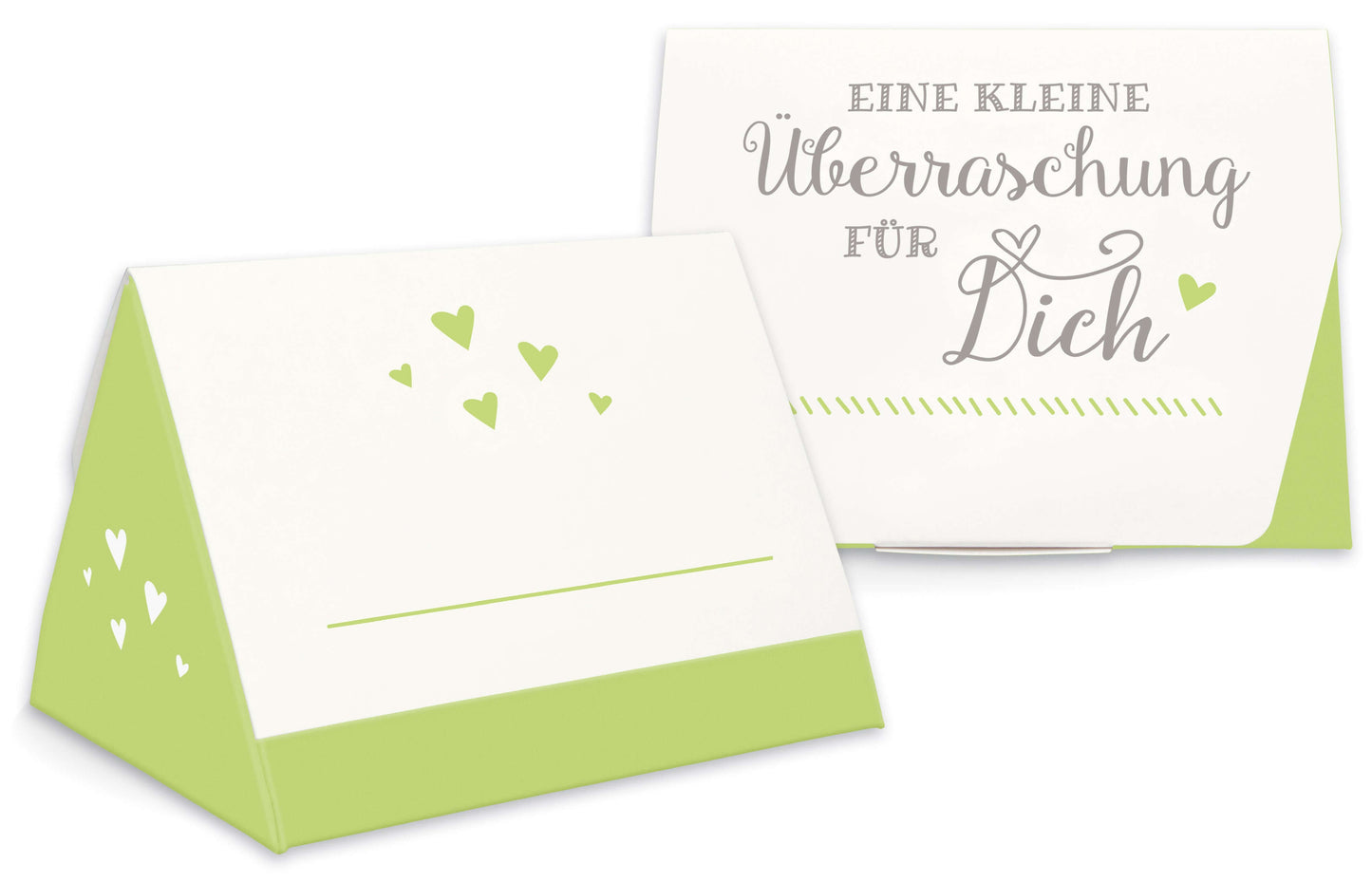 Geschenkschachtel für Gastgeschenk Hochzeit grün Vorderseite Rückseite