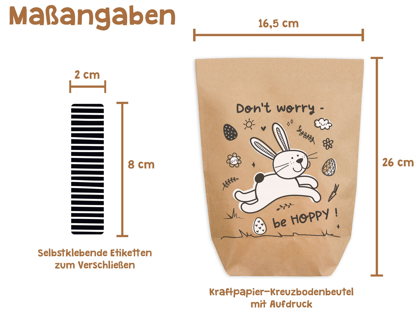 Ostertüte "Don´t Worry" Kraftpapier weiss bedruckt Maße 16.5x26cm