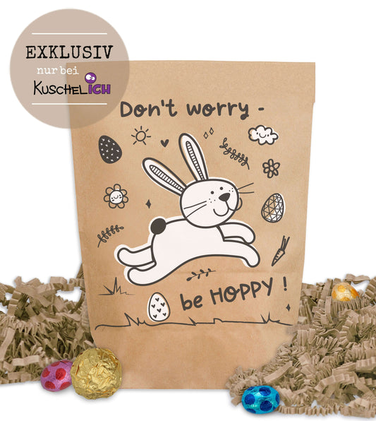Ostertüte "Don´t Worry" Kraftpapier weiss bedruckt Dekobeispiel