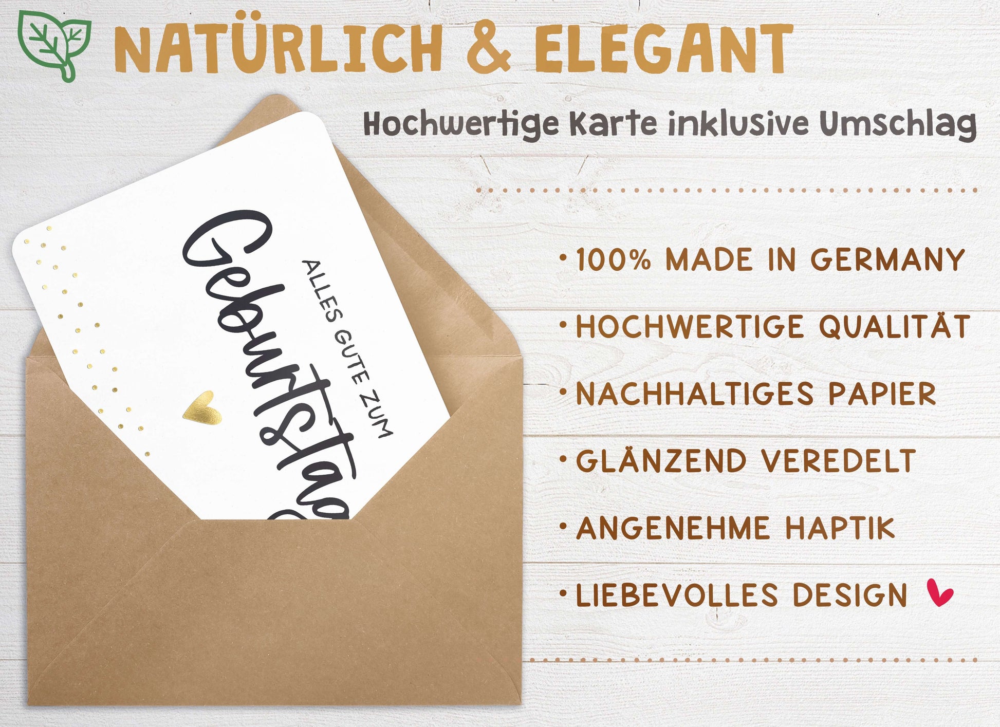 Qualitaetsmerkmale Karte "Alles Gute zum Geburtstag" mit Briefumschlag
