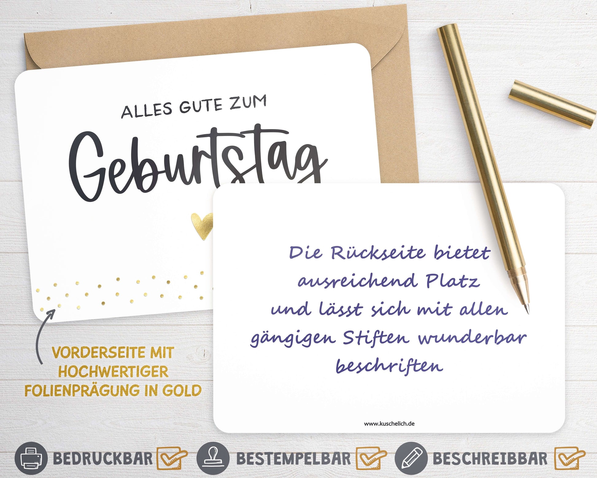 Karte "Alles Gute zum Geburtstag" mit Briefumschlag beschreibbare Rueckseite