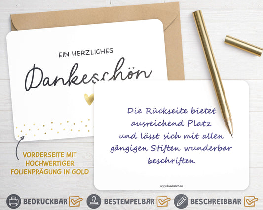 Karte "Ein herzliches Dankeschön" mit Briefumschlag beschreibbare Rueckseite