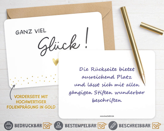 Karte "Ganz viel Glück!" mit Briefumschlag beschreibbare Rueckseite