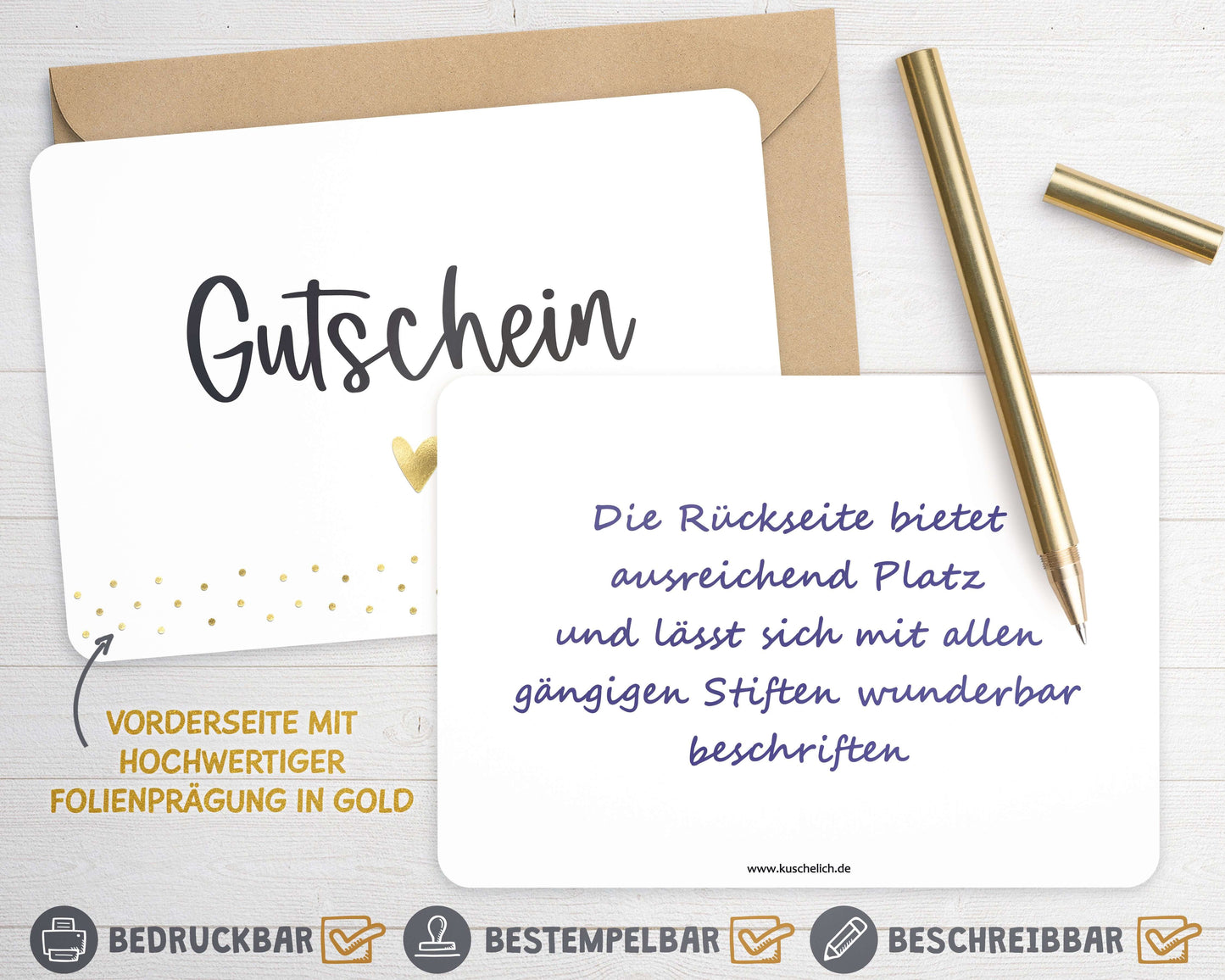 Karte "Gutschein" mit Briefumschlag beschreibbare Rueckseite