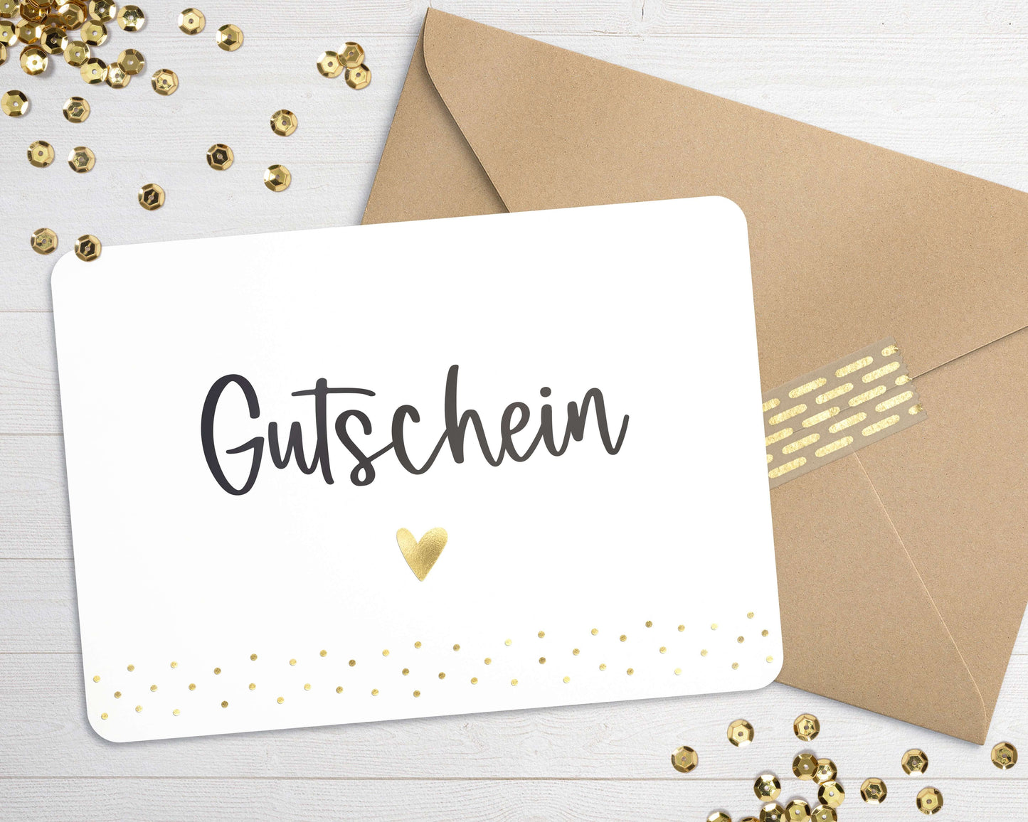 Karte "Gutschein" mit Briefumschlag mit Herz