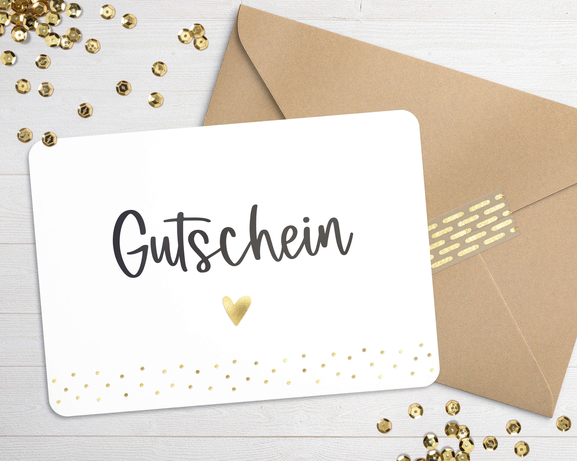 Karte "Gutschein" mit Briefumschlag mit Herz