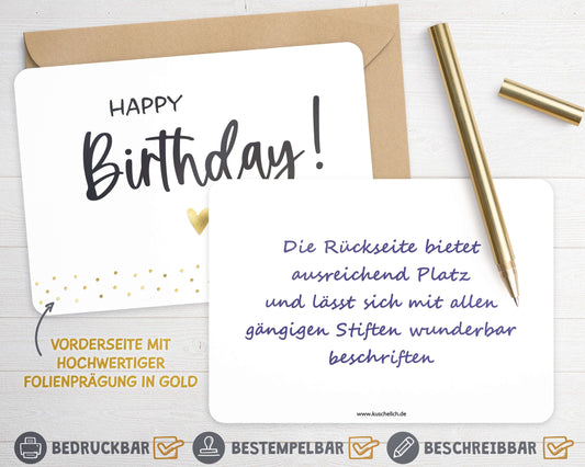 Karte "Happy Birthday" mit Briefumschlag beschreibbare Rueckseite