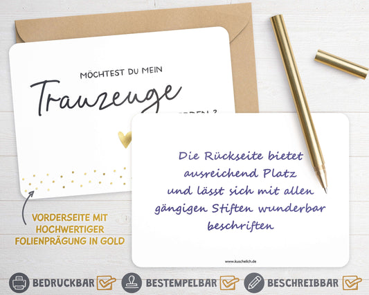 Karte "Trauzeuge" mit Briefumschlag beschreibbare Rueckseite