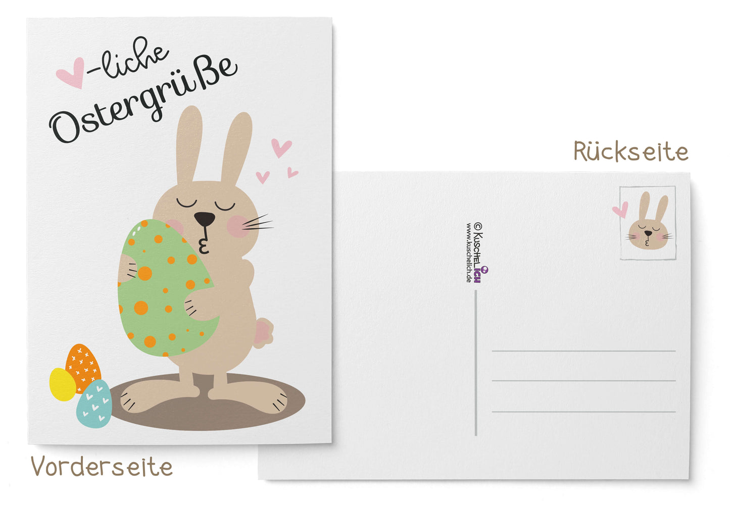 Postkarte Herzliche Ostergrüße Osterkarte Vorderseite & Rückseite