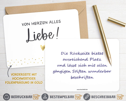 Karte "von Herzen alles Liebe!" mit Briefumschlag beschreibbare Rueckseite