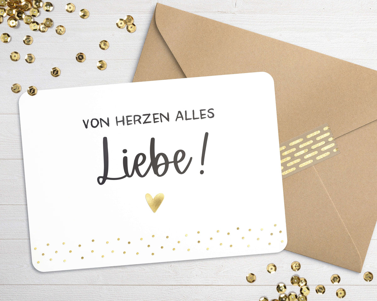Karte "von Herzen alles Liebe!" mit Briefumschlag mit Herz