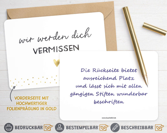 Karte "wir werden dich VERMISSEN" mit Briefumschlag beschreibbare Rueckseite
