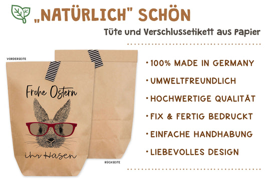 Qualität Ostertüte zum Befüllen "Frohe Ostern ihr Hasen" Kraftpapiertüte