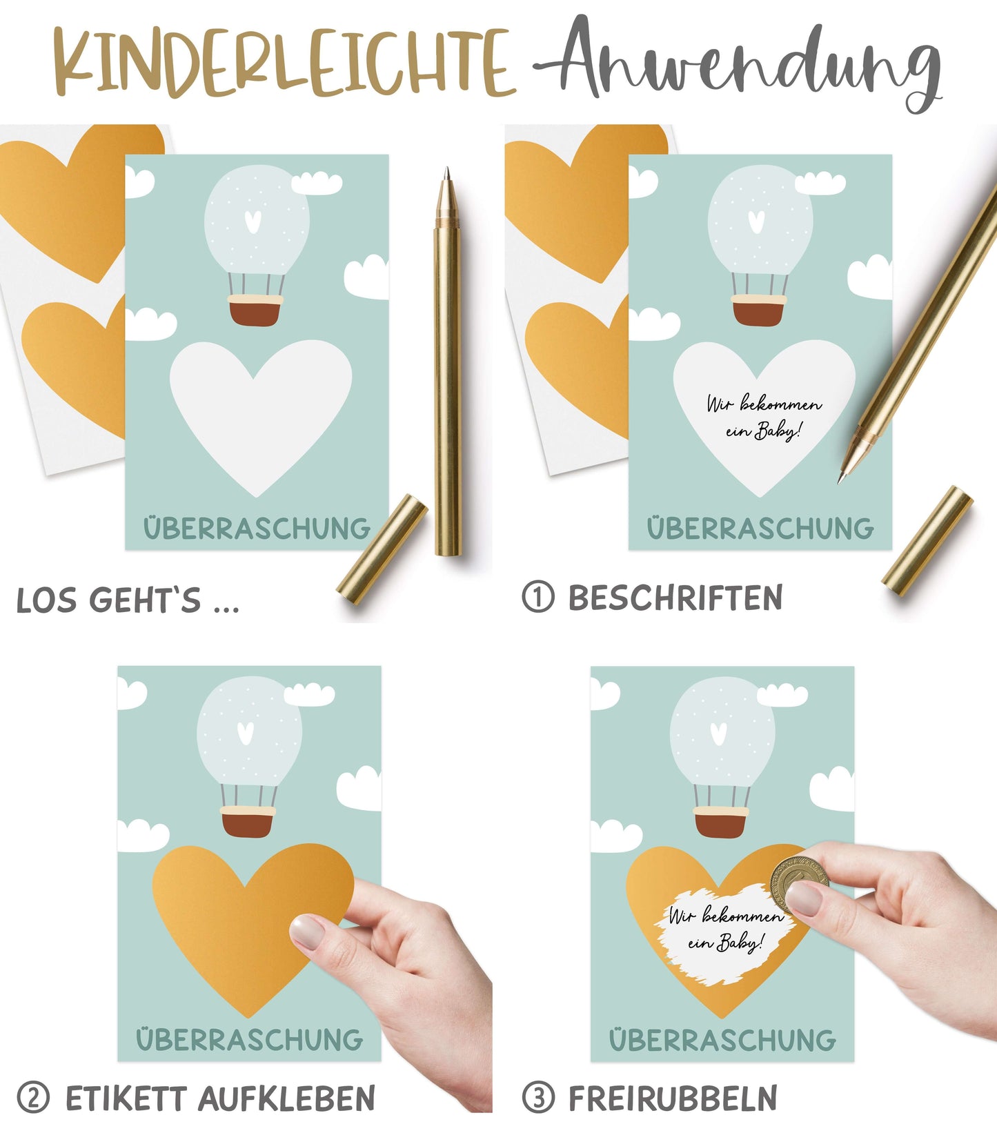 Rubbelaufkleber Herz gold Anwendungsbeispiel