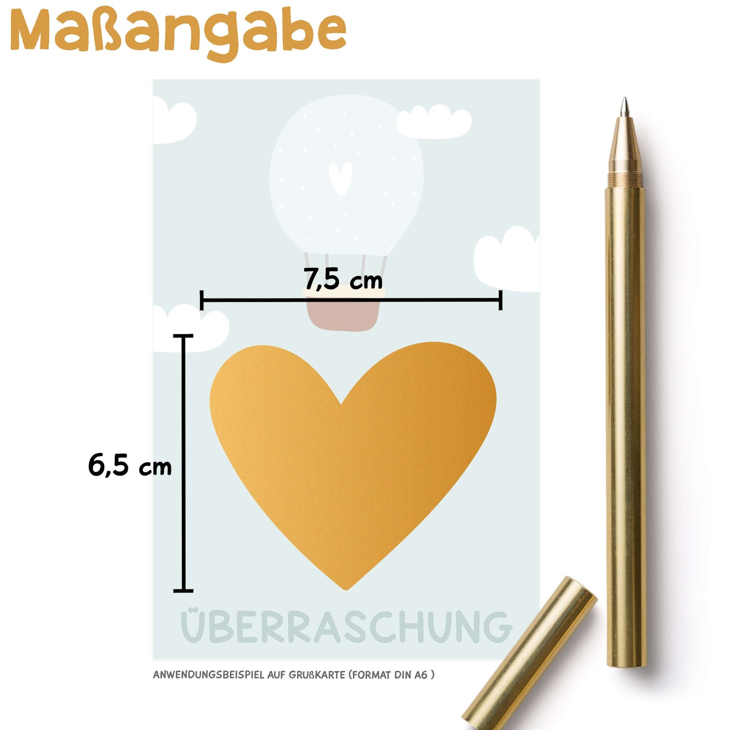 Rubbelaufkleber Herz gold Maßangabe