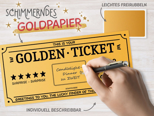 Rubbelkarte Golden Ticket zum Selbstbeschriften Anwendungsbeispiel