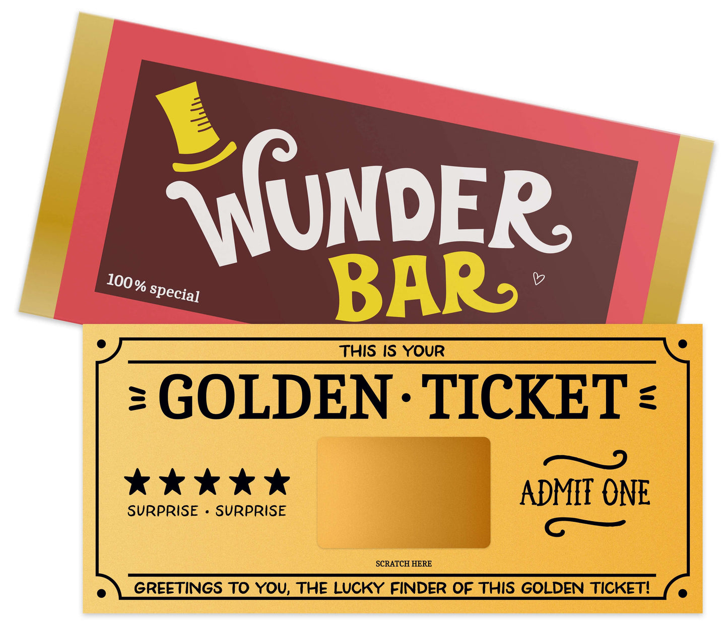 Rubbelkarte als Golden Ticket zum Selbstbeschriften mit Rubbelaufkleber