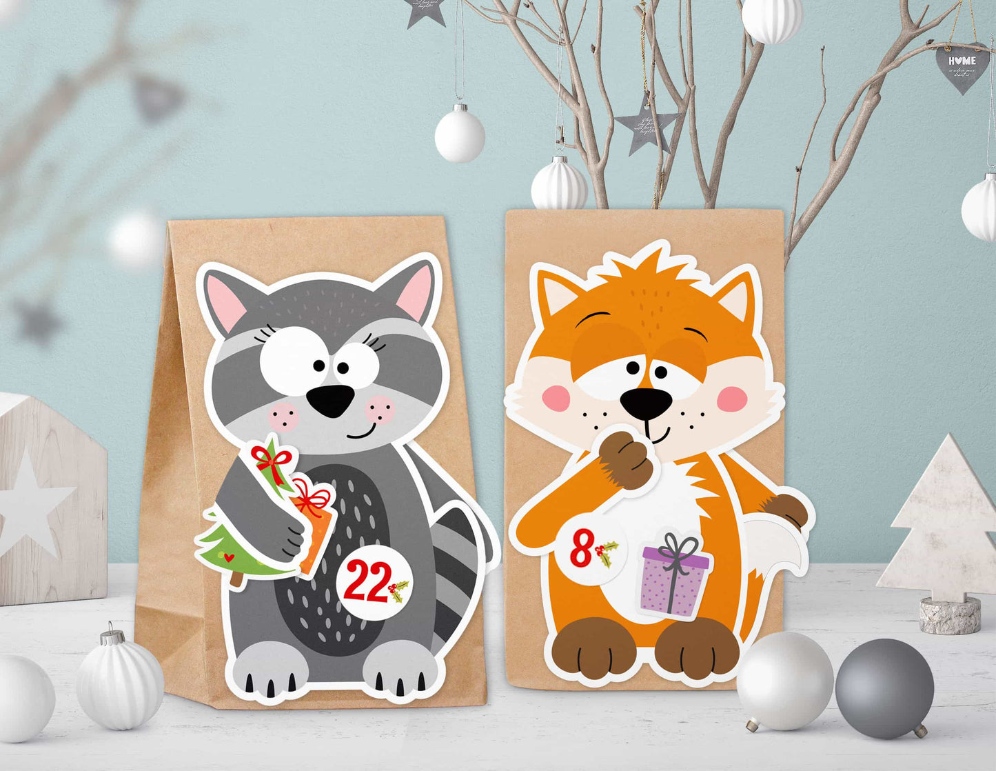 Adventskalender zum Befüllen "Woodlandfriends" Waschbär und Fuchs
