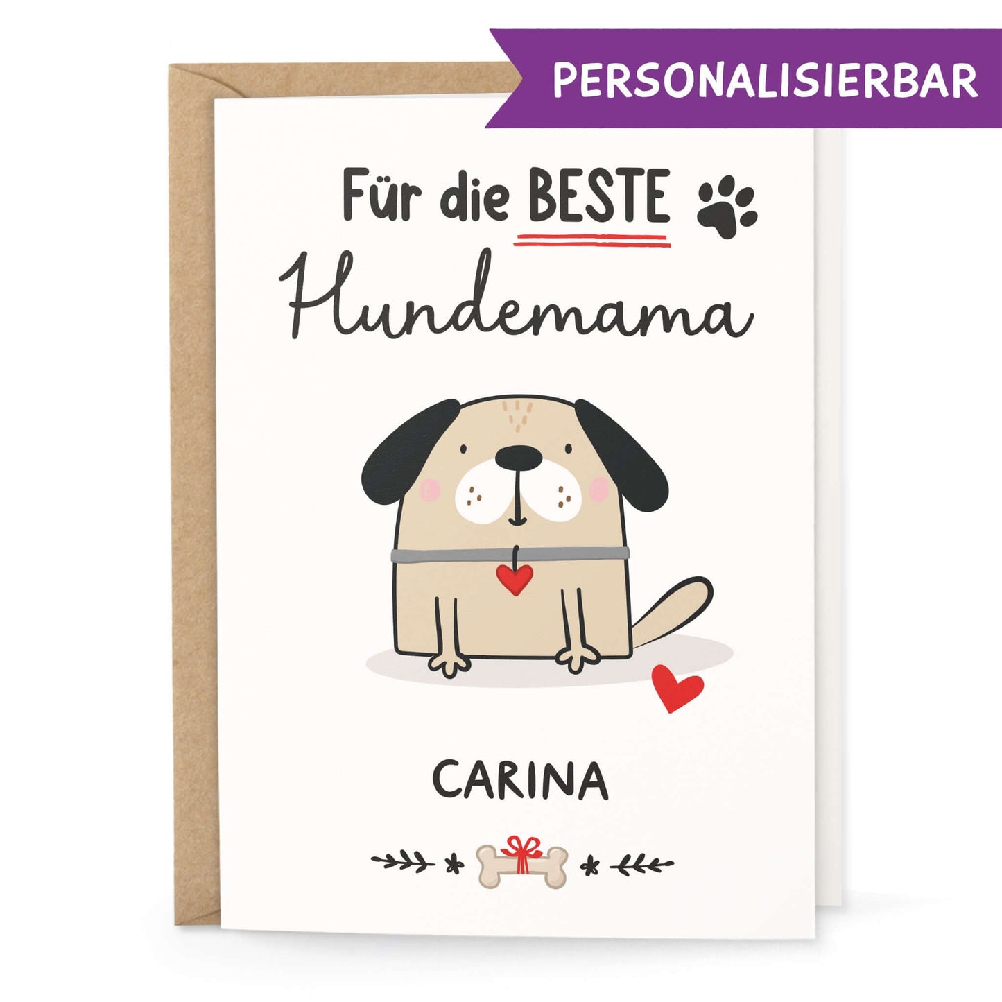 Personalisierte Grußkarte für die beste Hundemama mit süßem Hundemotiv