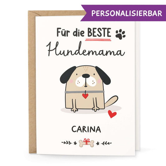 Personalisierte Grußkarte für die beste Hundemama mit süßem Hundemotiv