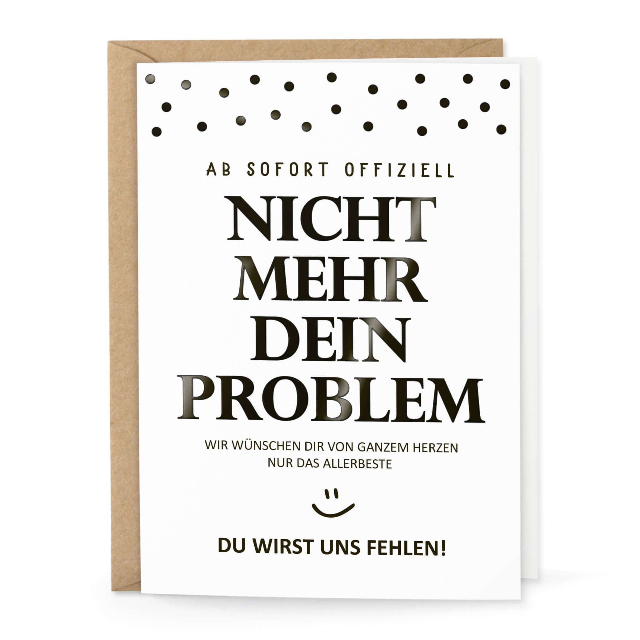 Abschiedskarte Kollege Nicht mehr dein Problem mit Kraftpapierumschlag und schwarz foliertem Design