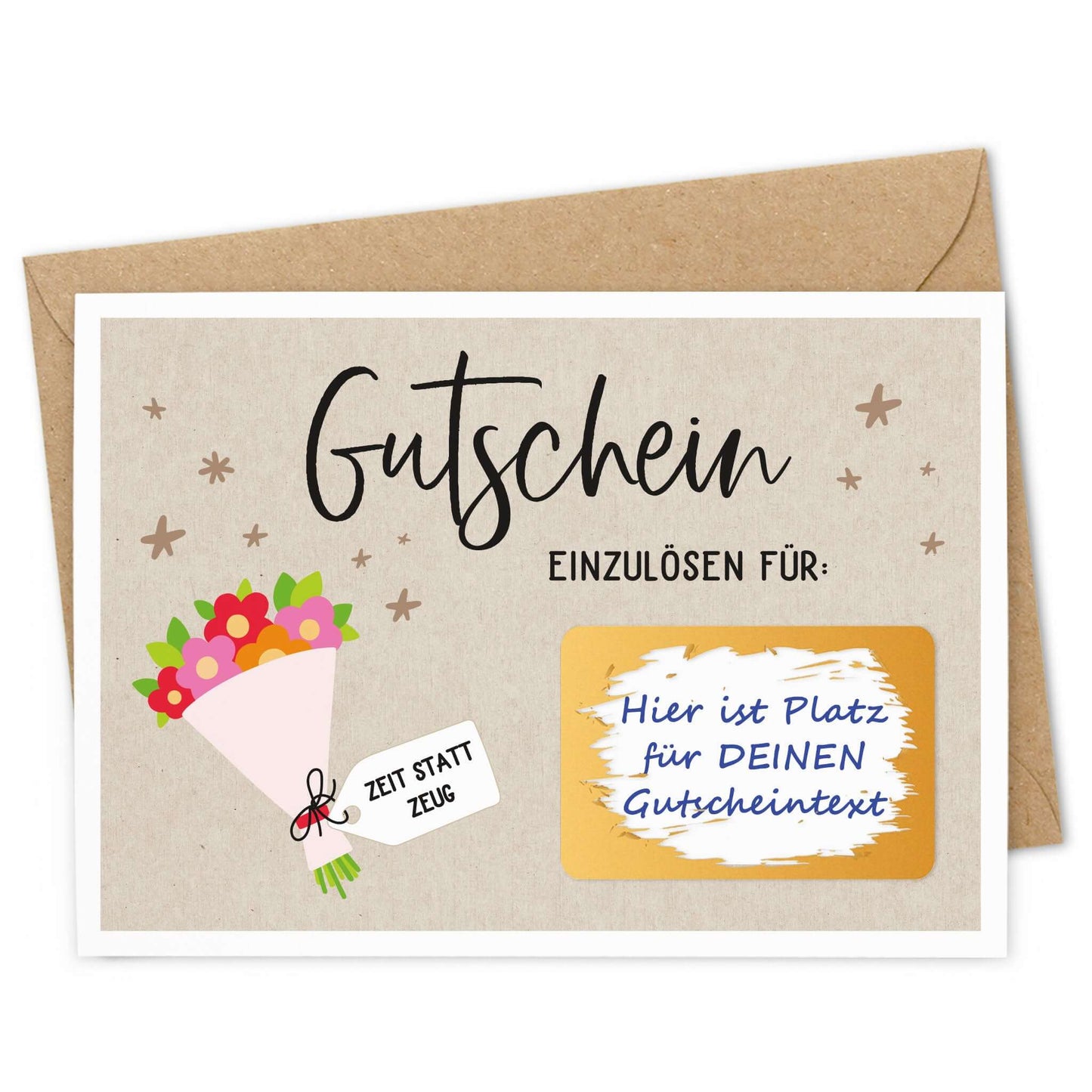 Rubbel Gutschein Blumenstrauß mit Umschlag, Gutscheinkarte mit Rubbelfeld für persönliche Überraschungen.