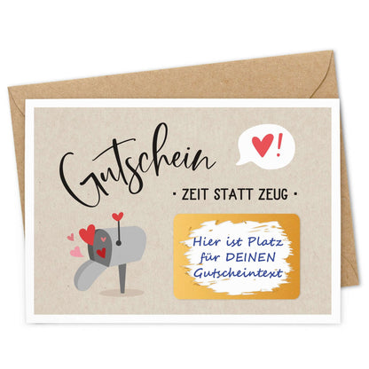 Rubbelgutschein Mailbox mit herzlichen Grafiken und Umschlag für besondere Überraschungen.