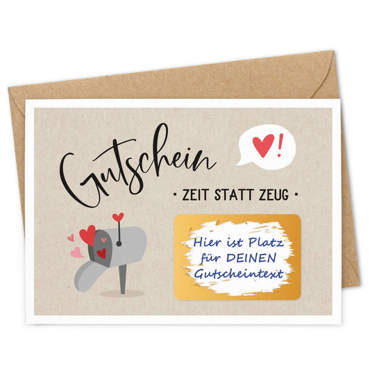 Rubbelgutschein Mailbox mit herzlichen Grafiken und Umschlag für besondere Überraschungen.