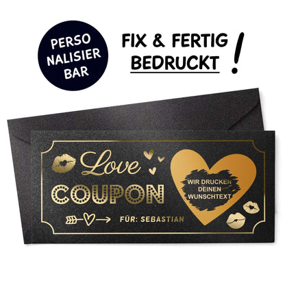 Personalisierter Gutschein mit Rubbelfeld Love Coupon im eleganten Design, perfekt für Überraschungen.