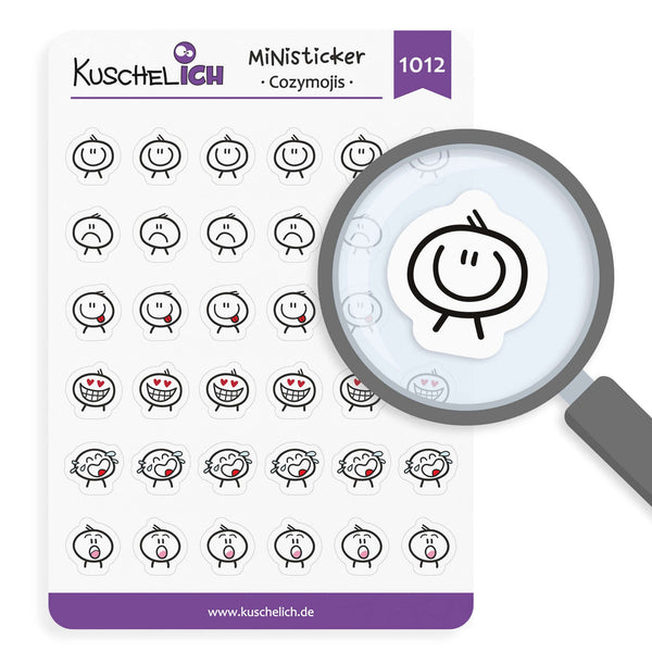 Aufkleber 6 verschiedene Stimmungs Emoji passend für Terminplaner, Kalender, Bulletjournal