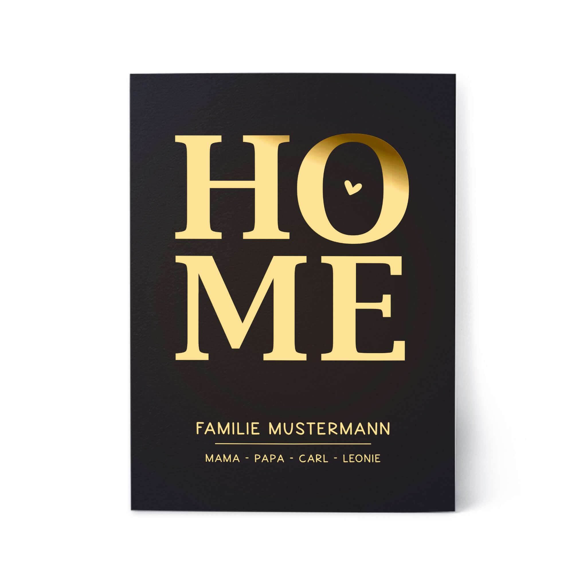 Personalisiertes Familienposter HOME – mit Familienname & Namen | Folienprägung | DIN A4 im goldenen Design