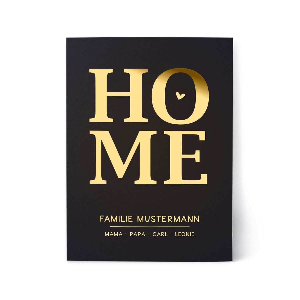 Personalisiertes Familienposter HOME – mit Familienname & Namen | Folienprägung | DIN A4 im goldenen Design