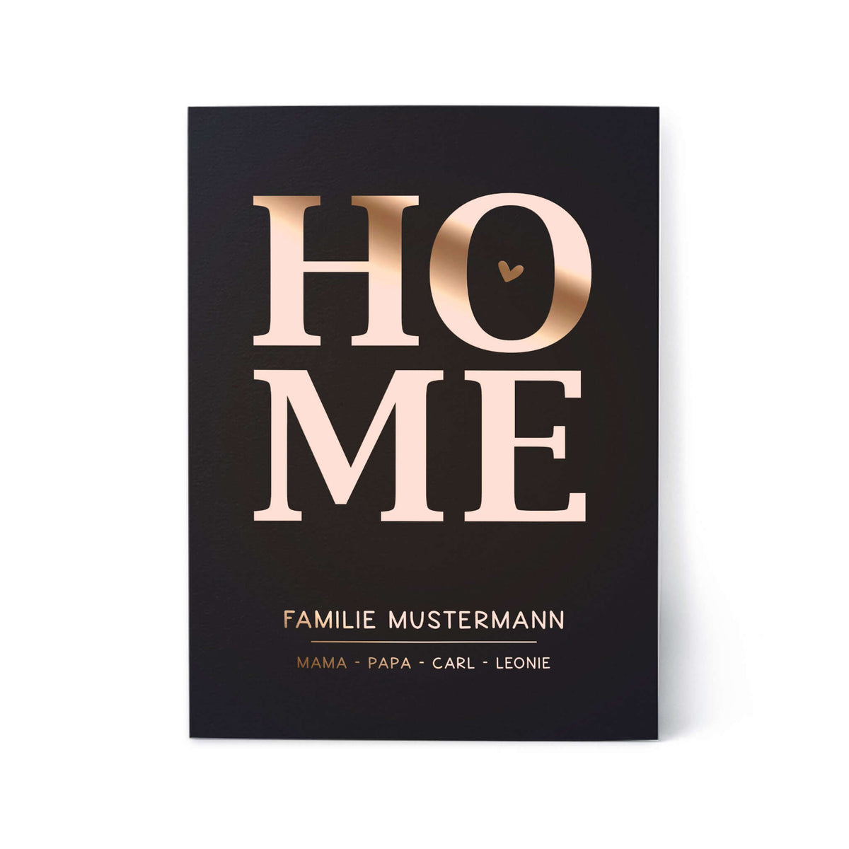 Personalisiertes Familienposter HOME – mit Familienname & Namen | Folienprägung | DIN A4 zeigt Familiennamen