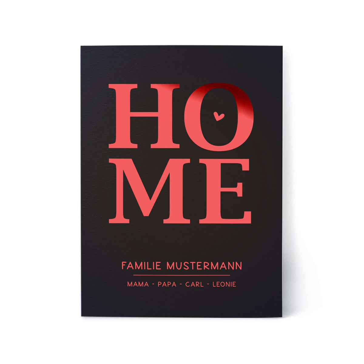 Personalisiertes Familienposter HOME – mit Familienname & Namen | Folienprägung | DIN A4, präsentiert mit Namen der Familie.