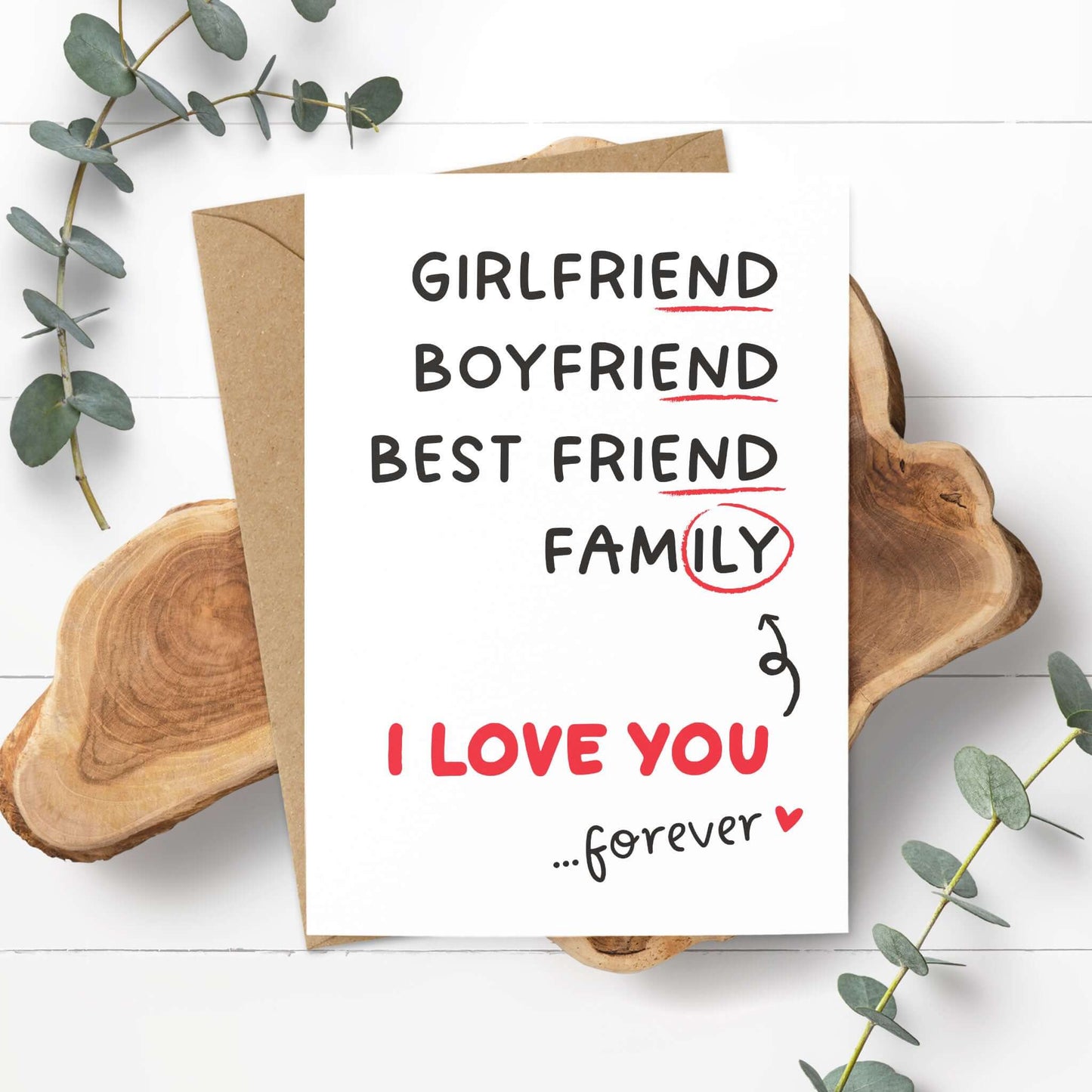 Postkarte I Love You forever mit Kraftumschlag – Vorderseite weiß – KuschelICH