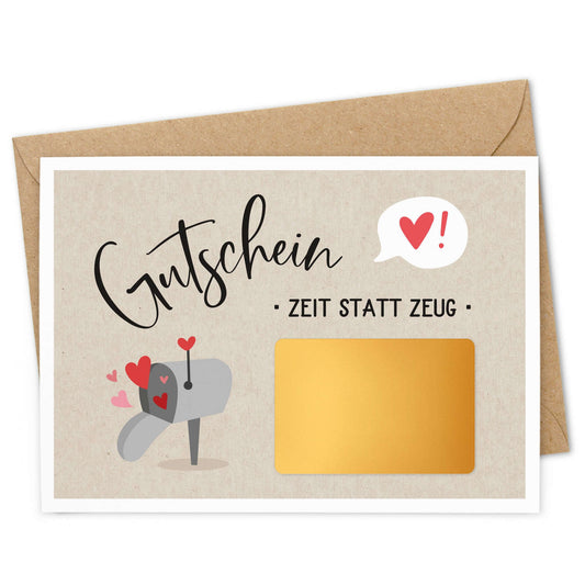 Rubbelgutschein Mailbox mit Umschlag, kreative Gutscheinkarte für besondere Momente.