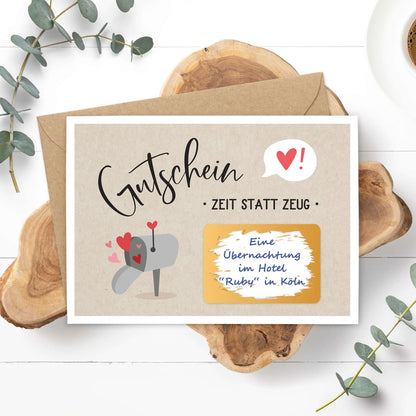 Rubbelgutschein Mailbox mit Umschlag, Geschenk für gemeinsame Zeit, liebevolle Gestaltung und Überraschung