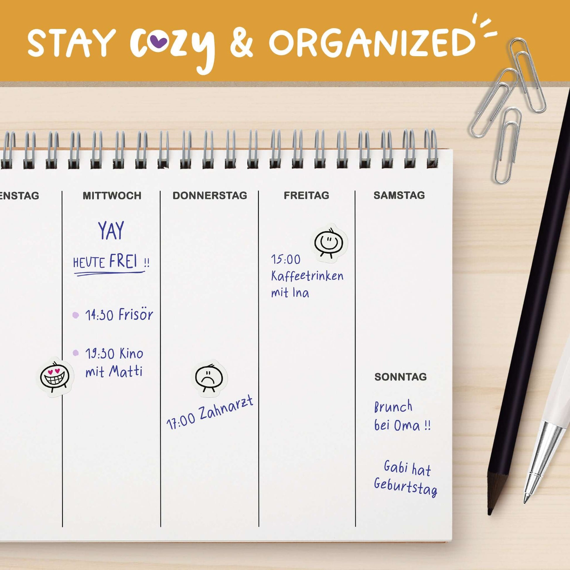 Anwendungsbeispiel für Aufkleber Terminplaner, Bulletjournal, Kalender